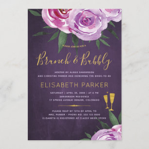 Boho mauve peonies lila plum brunch och bubble inbjudningar
