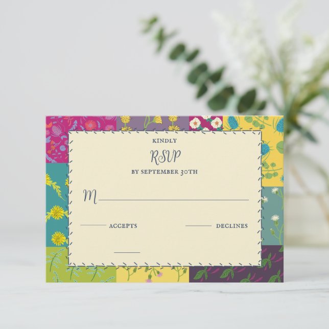 Boho Maximalist Patchwork Quilt Bröllop OSA Kort (Stående Fram)