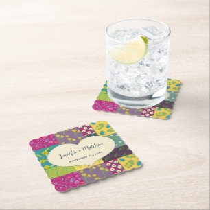 Boho Maximalist Patchwork Quilt Bröllop Underlägg Papper