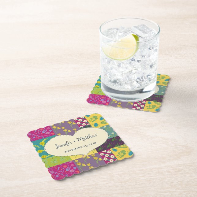 Boho Maximalist Patchwork Quilt Bröllop Underlägg Papper (Insitu)