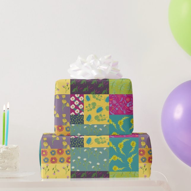 Boho Maximalist Patchwork Quilt Söt Blommigt Presentpapper (Festgåvor)