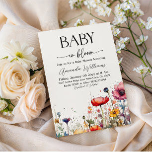 Boho Meadow Blommig Baby i Knopp Baby Shower Inbju Inbjudningar