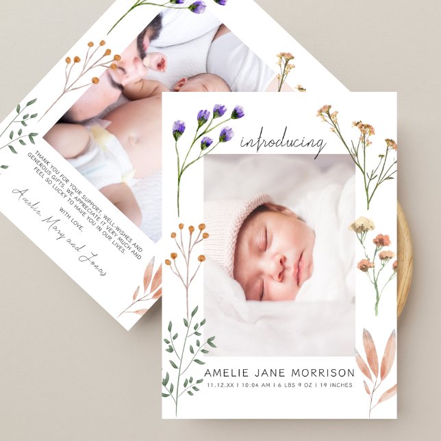 Boho Meadow Blommor 2 Bilder Babykalas Tack Kort (Skapare uppladdad)