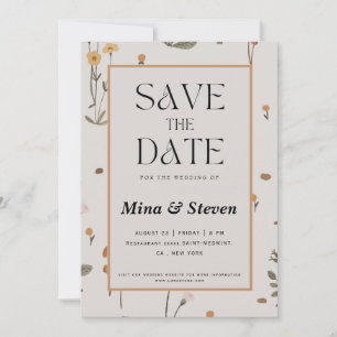 Boho Meadow Wildflower beige Bröllop Spara Datumet