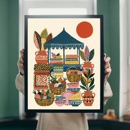 Boho Medelhavsmarknad Folk Art Keramik Canvas Poster