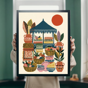 Boho Medelhavsmarknad Folk Art Keramik Canvas Poster
