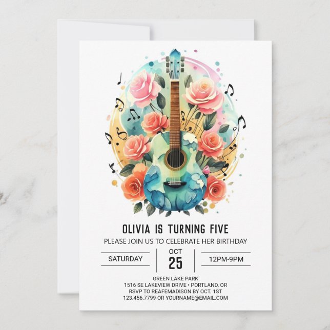 Boho Melody Guitar Birthday Inbjudningar (Framsida)