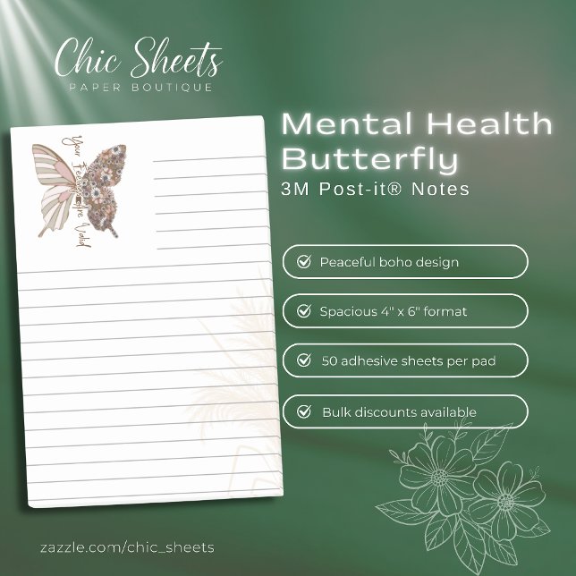 Boho Mental Health Fjäril 3M Post-it® Notes Post-it Block (Skapare uppladdad)