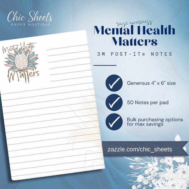 Boho Mental Health Matters Linjerade 3M Post-it® N Post-it Block (Skapare uppladdad)