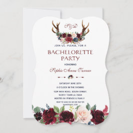 Boho Merlot Blommigt Antlers Bachelorette Party Inbjudningar