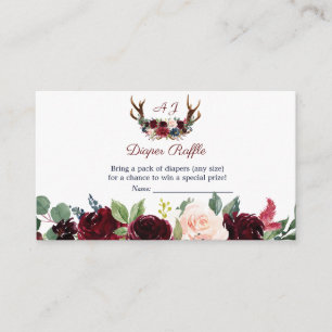 Boho Merlot Navy Blommigt Antlers Diaper Raffle Tilläggskort