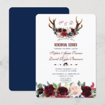 Boho Merlot Navy Blommigt Antlers Rehearsal Dinner