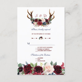 Boho Merlot Navy Blue Blommigt Antlers Bröllop OSA