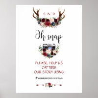Boho Merlot Navy Blue Blommigt Antlers Bröllop