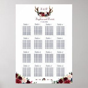 Boho Merlot Navy Blue Blommigt Antlers Sittdiagram Poster
