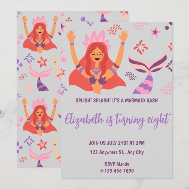 Boho Mermaid Birthday Invitation Inbjudningar (Fram/baksida)