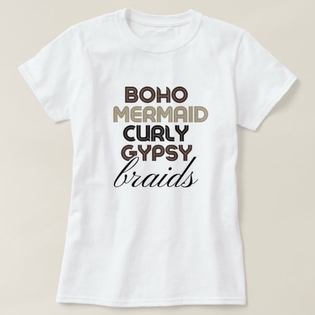 Boho Mermaid Flätor Svart Hår Anpassad T-Shirt (Design framsida)