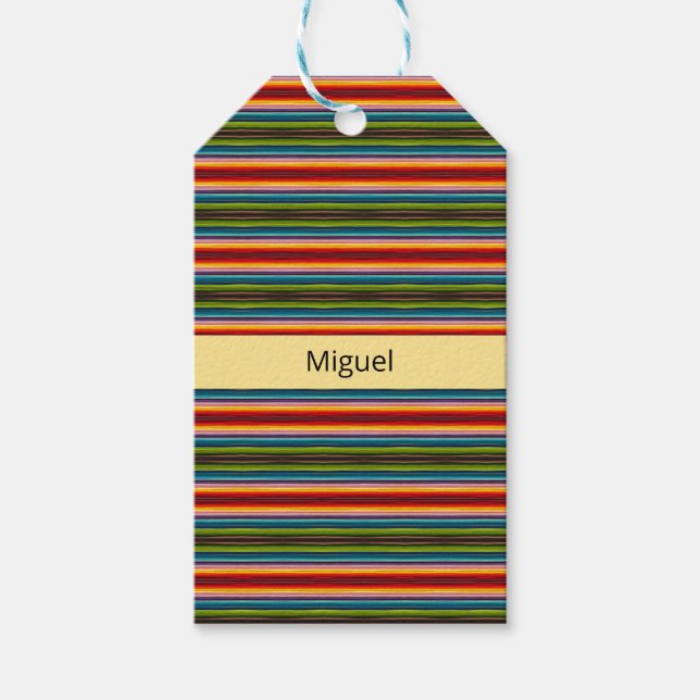 Boho mexikansk Serape-ränder Anpassat namn Presentetikett (Framsidan)
