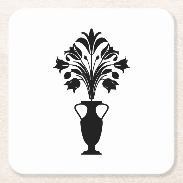 Boho Mid Century Flower Pot Underlägg Papper Kvadrat (Framsidan)