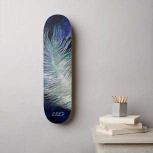 *~* Boho Midnight Blå himmel Cosmic Pastel Feather Mini Skateboard Bräda 18,5 Cm