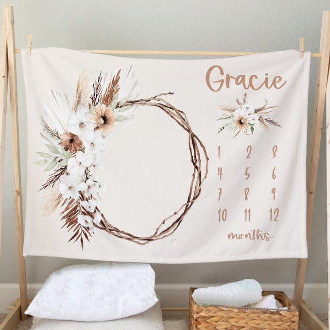 Boho Milestone Blanket Girl - Month Blanket-Person Fleecefilt (Skapare uppladdad)