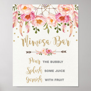 Boho Mimosa Bar Rosa Guld Bröllopsdusch Poster