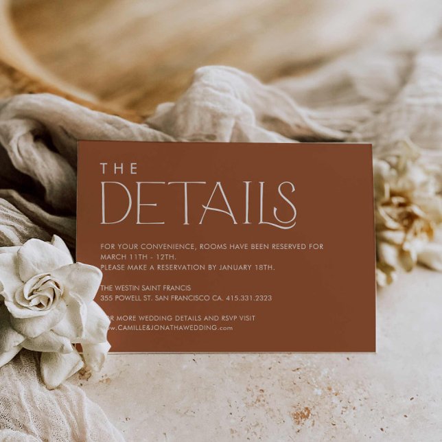 Boho-minalkort för information om Bröllop Tilläggskort (Terracotta Boho Wedding Details Card)