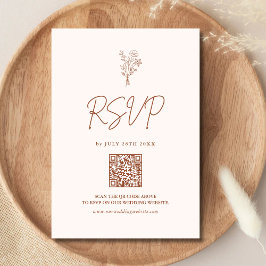 Boho Minimal Botanik Terrakotta QR-kod Bröllop OSA Kort