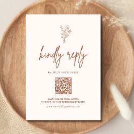 Boho Minimal Botanik Terrakotta QR-kod Bröllop OSA Kort