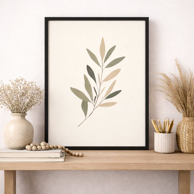 Boho Minimal Botanisk Blad Neutral Grön Beige Canvastryck (Skapare uppladdad)