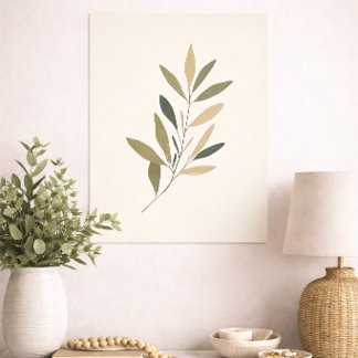 Boho Minimal Botanisk Blad Neutral Grön Beige Poster