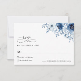 Boho Minimal Dusty Blue Floral Wedding RSVP Card OSA Kort