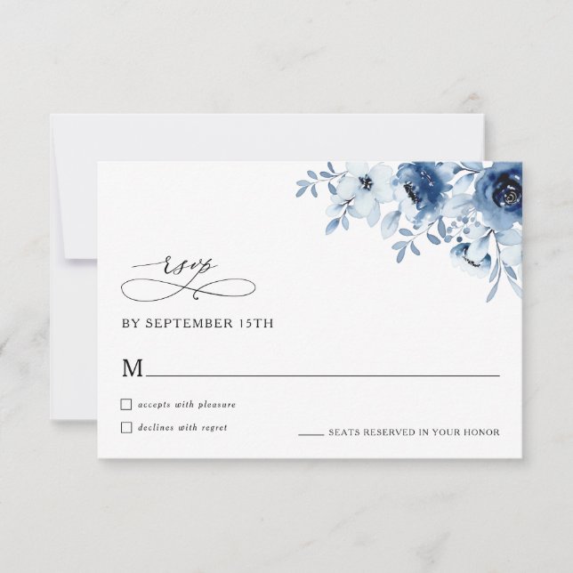 Boho Minimal Dusty Blue Floral Wedding RSVP Card OSA Kort (Framsida)