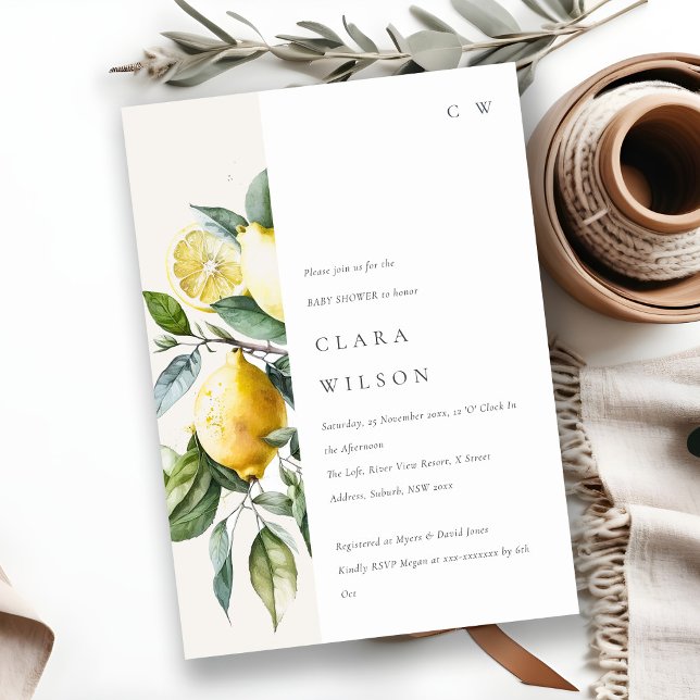 Boho Minimal Gult Lemon Garden Baby Shower Inbjudningar (Skapare uppladdad)