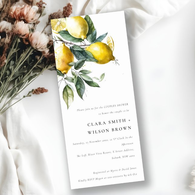 Boho Minimal Gult Lemon Garden Par Shower Inbjudningar (Skapare uppladdad)