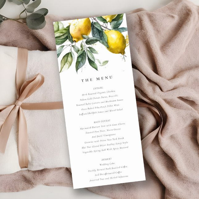 Boho Minimal Gult Lemon Garden Wedding Menu Card Inbjudningar (Skapare uppladdad)