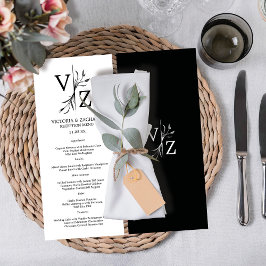Boho Minimal Löv Monogram Bröllop Meny