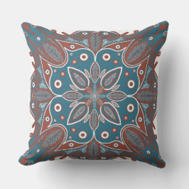 Boho Minimal Mandala Hand Drawn Rust Teal Kudde