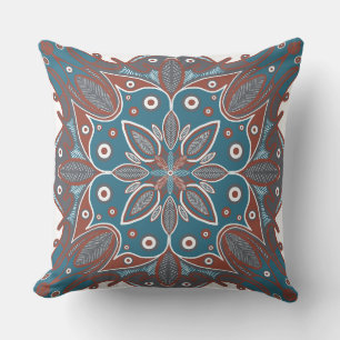 Boho Minimal Mandala Hand Drawn Rust Teal Kudde