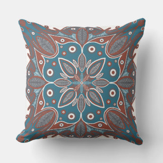 Boho Minimal Mandala Hand Drawn Rust Teal Kudde