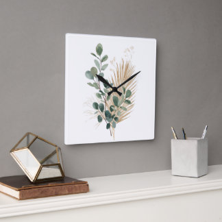 Boho Minimal Naturlig Botanisk Väggklocka