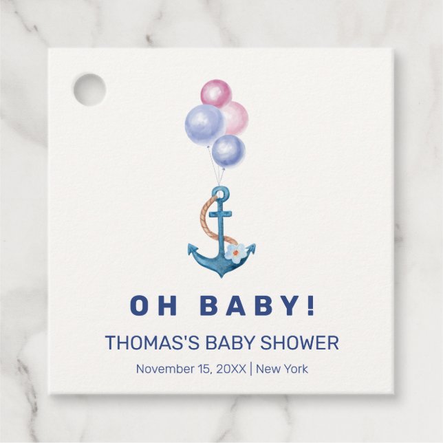 Boho Minimal Nautical Anchor Balloon Baby Shower Gåvor Etiketter (Framsida)