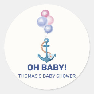 Boho Minimal Nautical Anchor Balloon Baby Shower Runt Klistermärke