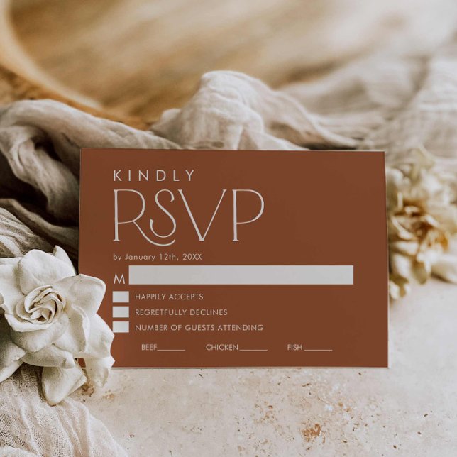 Boho Minimal Terracotta Bröllop OSA Card Kort (Terracotta Boho Wedding RSVP card)