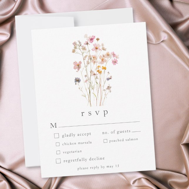 Boho Minimal Tryckt Vildblomma Botanisk Bröllop OSA Kort (Boho Minimal Pressed Wildflower Botanical Wedding RSVP Card)