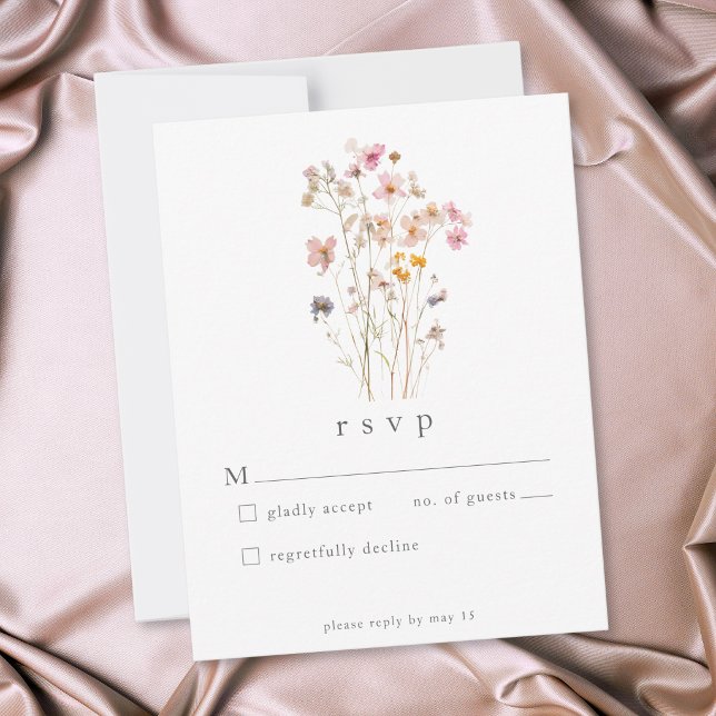 Boho Minimal Tryckt Vildblomma Botanisk Bröllop OSA Kort (Boho Minimal Pressed Wildflower Botanical Wedding RSVP Card)