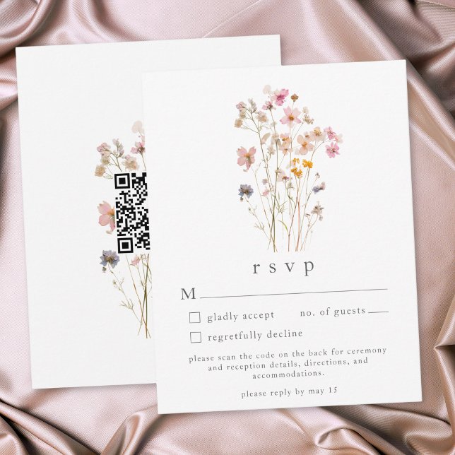 Boho Minimal Tryckt Vildblomma Botanisk Bröllop OSA Kort (Boho Minimal Pressed Wildflower Botanical Wedding RSVP Card)