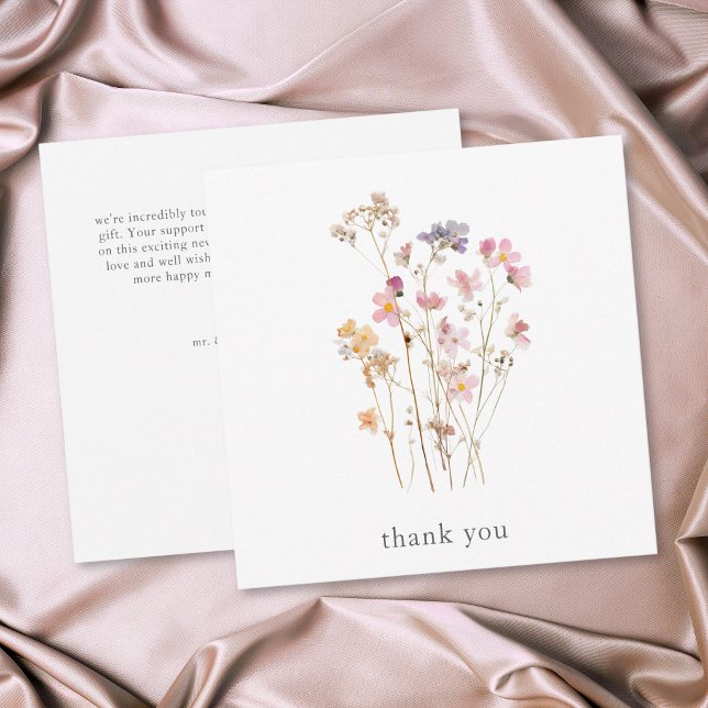 Boho Minimal Tryckt Vildblomma Botanisk Bröllop Tack Kort (Boho Minimal Pressed Wildflower Botanical Wedding Thank You Card)