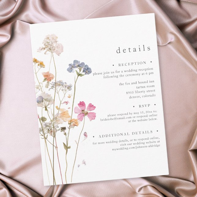 Boho Minimal Tryckt Vildblomma Botanisk Bröllop Tilläggskort (Boho Minimal Pressed Wildflower Botanical Wedding Enclosure Card)
