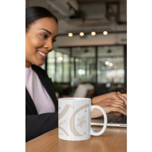 Boho Minimalist Abstrakt Crescent & Blommigt Doodl Kaffemugg (Skapare uppladdad)